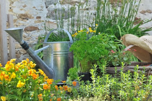 Professional gardening team following health and safety procedures